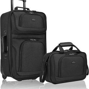 U.S. Traveler Rio Fabric Expandable Carry-on Luggage, Rolling Suitcase, Black, 2 Wheel Set